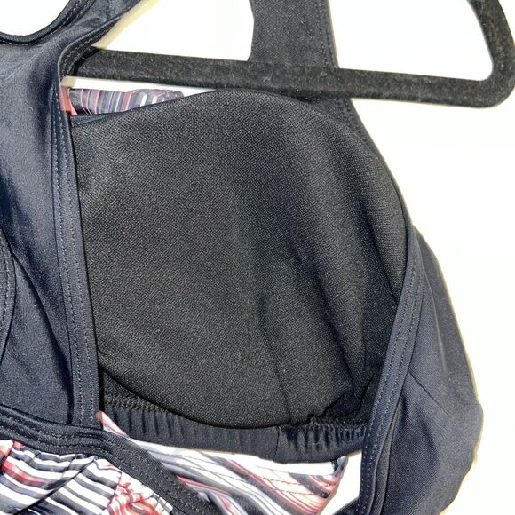 Yonique Women Swim Top Bathing Tankini Pink Black Stripes Racerback L Padded NWT - Picture 14 of 14